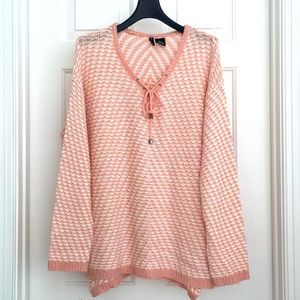 New Directions Sweater Top Large Pale Pink White Elegant Woven Long sleeves NWOT